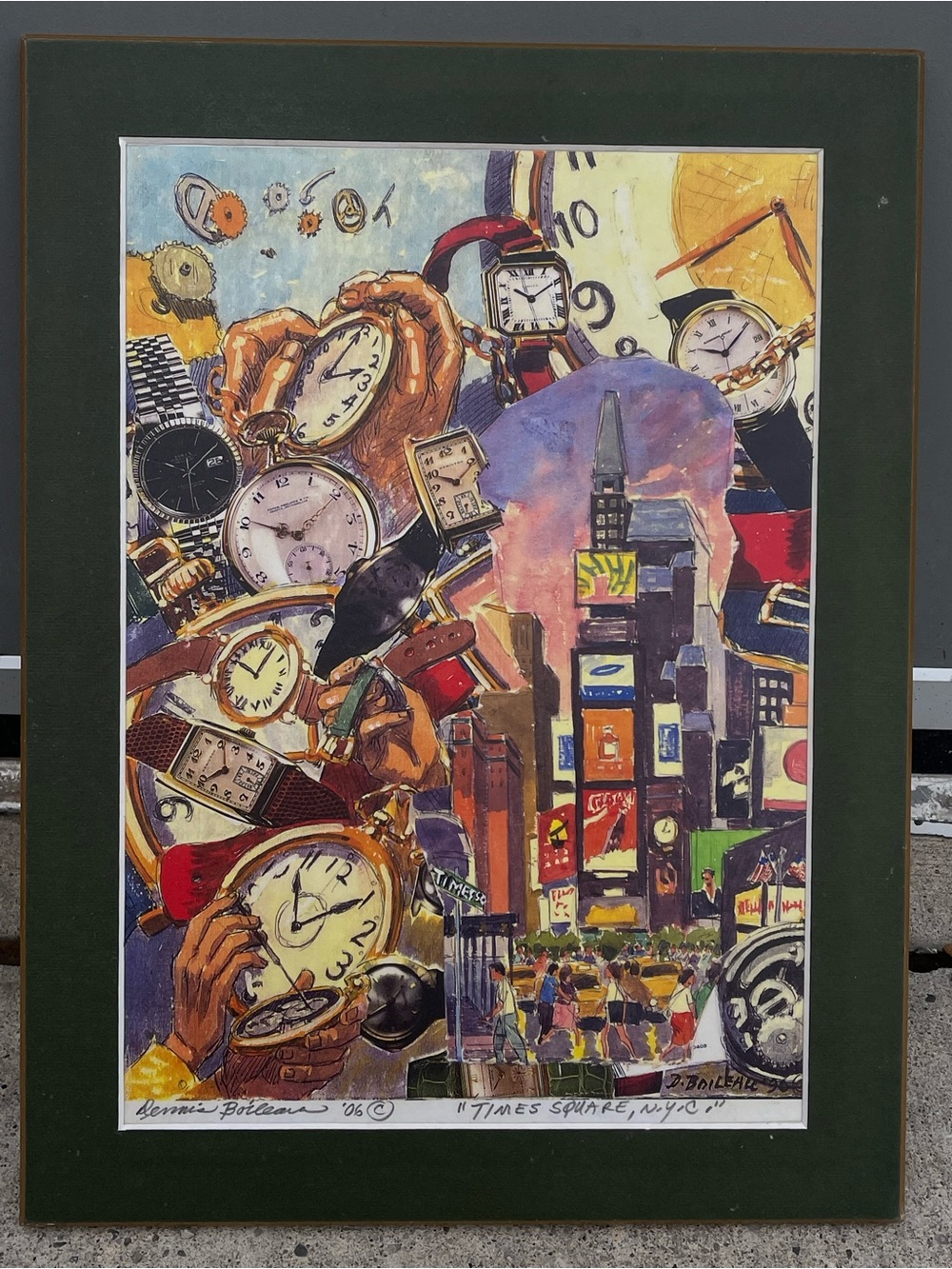 Times Square Watch Collage Art Print - Green Mat -